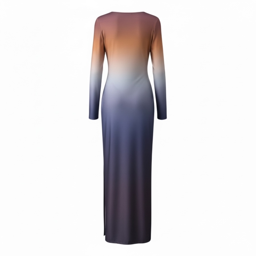 Women's Gradient Long Sleeve Maxi Dress – Elegant Ombre Evening Dress Chic - NWT - Picture 3 of 3